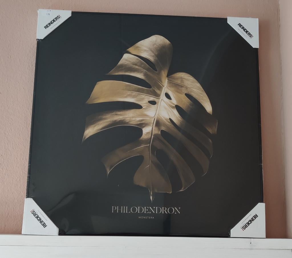 Nieuw Reinders Schilderij Monstera Blad Goud 50x50 cm, Ophalen of Verzenden