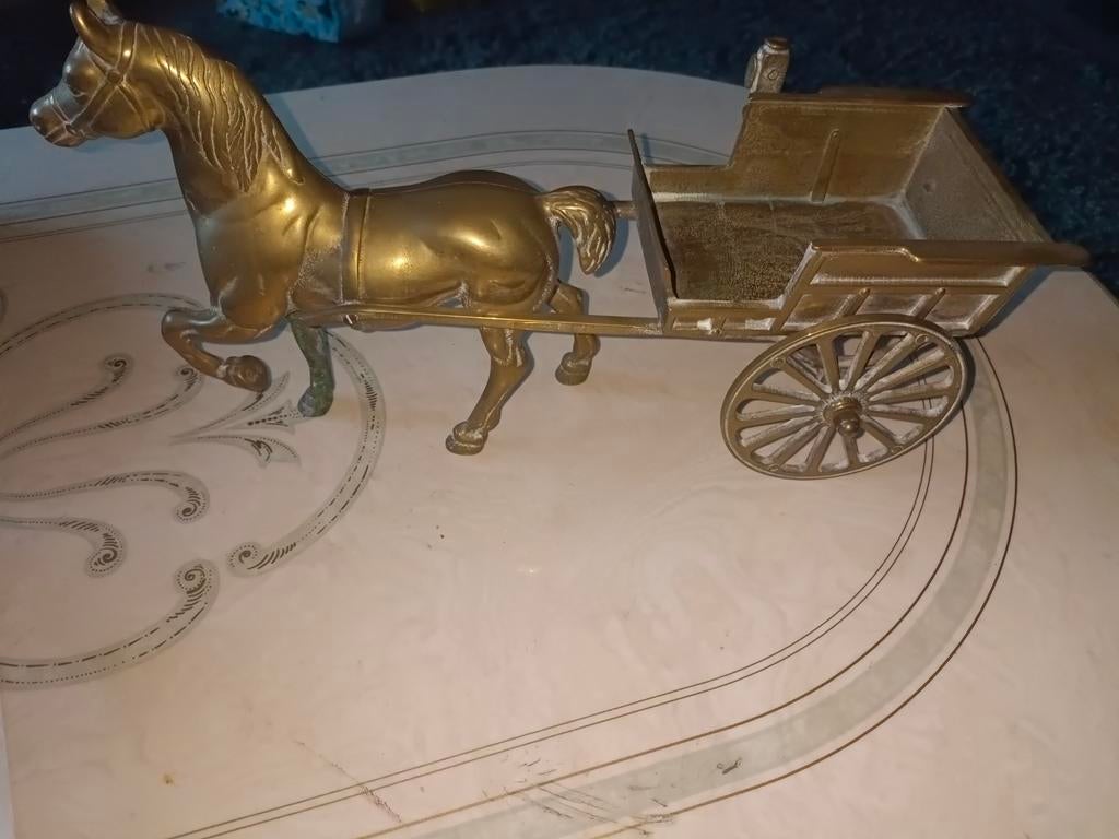 Vintage Messing Paard met Kar Decoratie, Ophalen of Verzenden