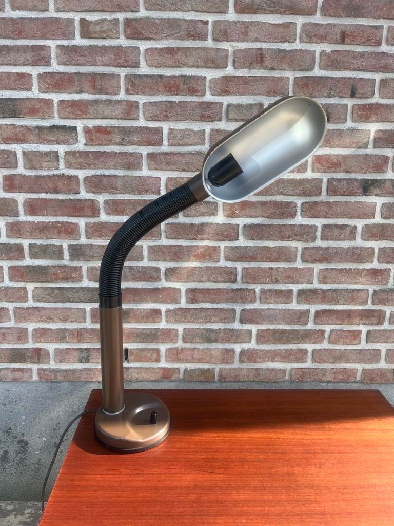 Vintage grote space age tafellamp van Herda, Gebruikt, 50 tot 75 cm, Vintage space age jaren 70 retro bruin, Ophalen of Verzenden