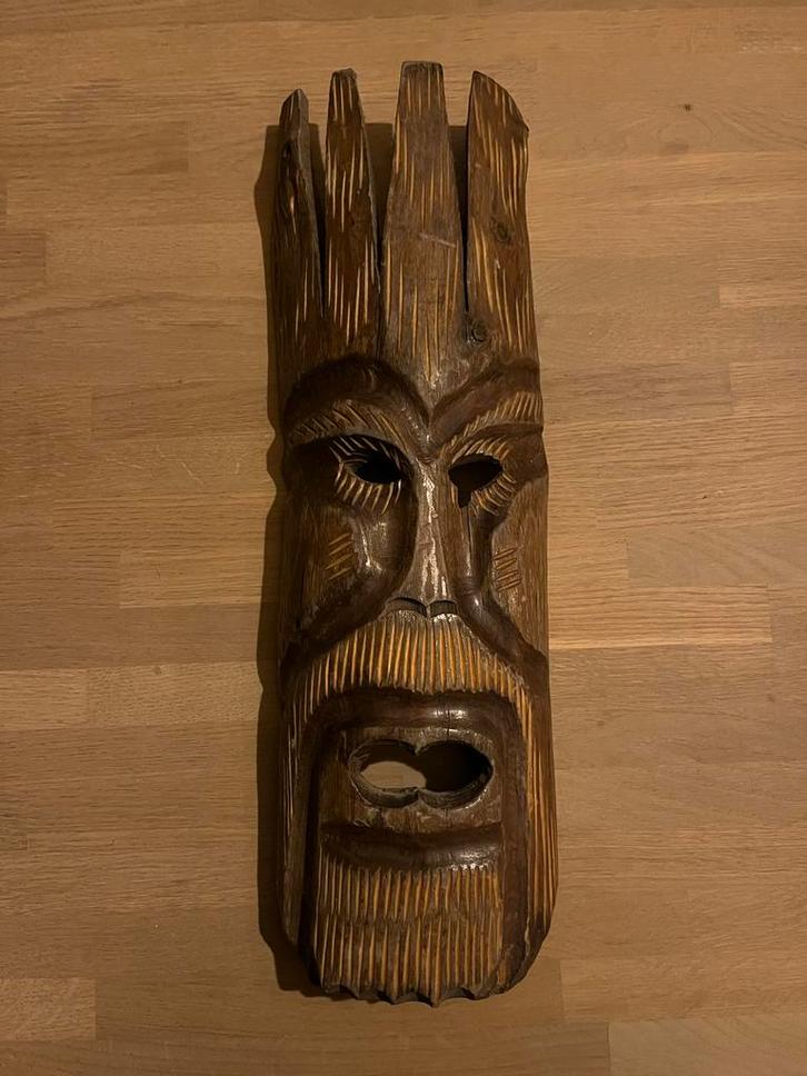 Houten wanddecoratie - Uniek handgesneden masker, Huis en Inrichting, Woonaccessoires | Wanddecoraties, Gebruikt, Ophalen