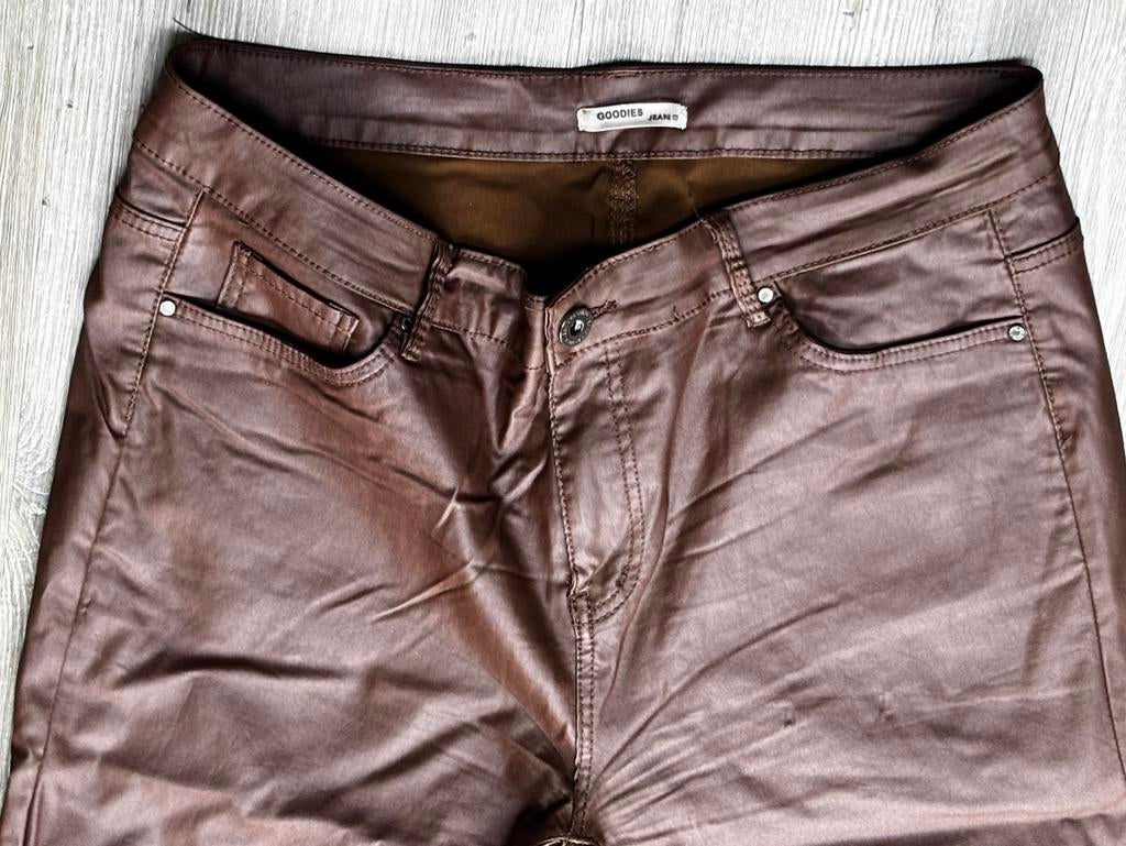 Bruine lederlook briek maat 46, Bruin, Maat 46/48 (XL) of groter, Ophalen of Verzenden, Lang