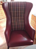 2 Bordeauxrode oordfauteuil met ruitmotief, Huis en Inrichting, Fauteuils, Ophalen, Gebruikt, Minder dan 75 cm, 50 tot 75 cm