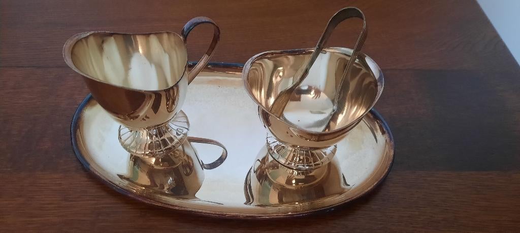 verzilverd roomstel + set lepels, Douwe Egberts, Ophalen of Verzenden