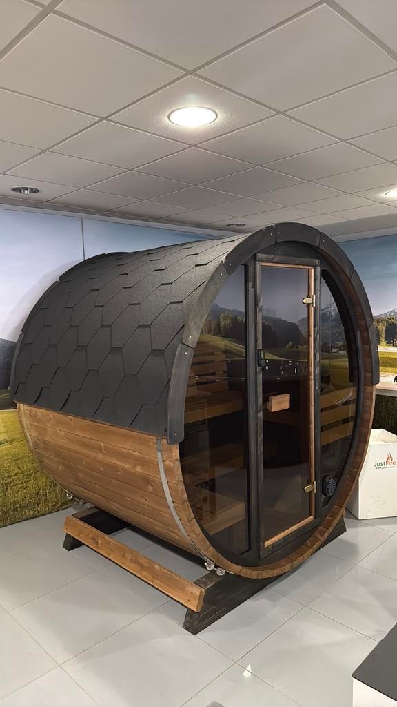 Luxe Buiten Sauna – Rond Model 2x2 m, Sport en Fitness, Sauna, Nieuw, Complete sauna, Fins of Traditioneel, Ophalen