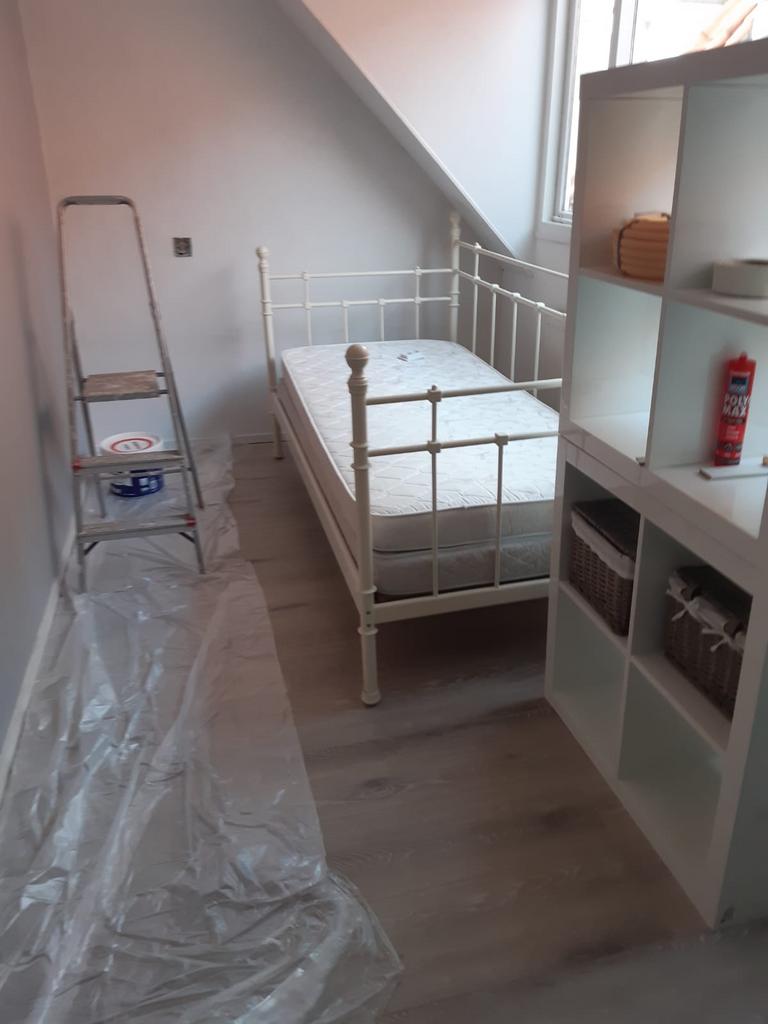 Eenpersoonsbed 90x200 - Wit metalen frame, Ophalen, Gebruikt, 90 cm, Eenpersoons