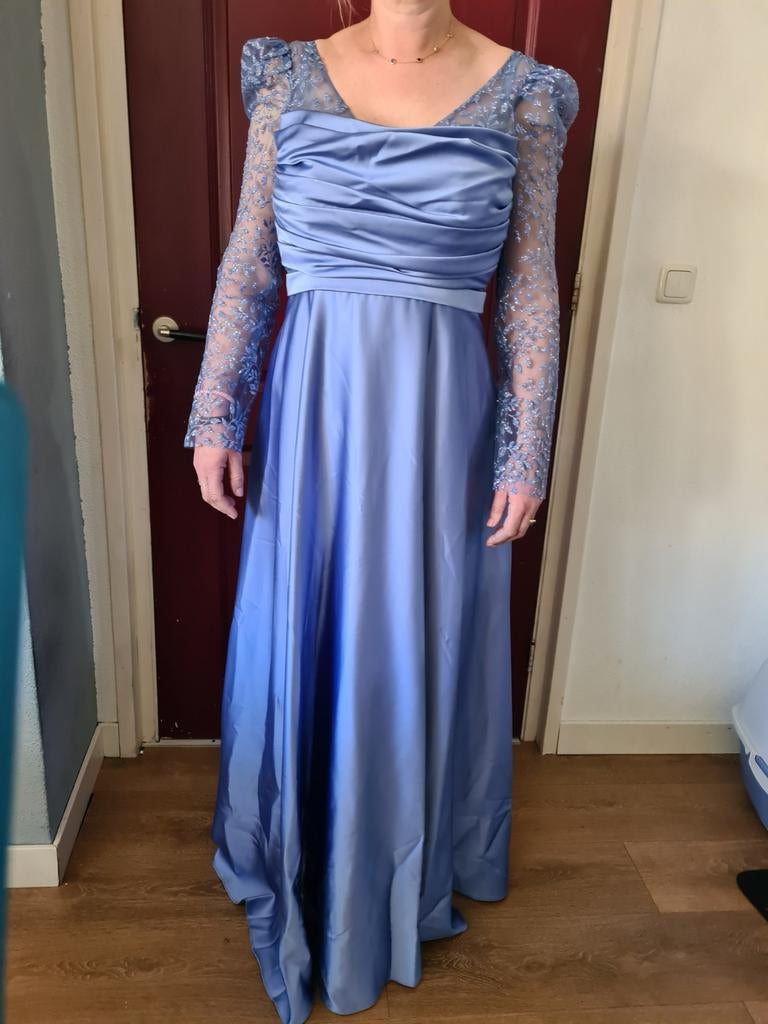 Blauwe galajurk/avondjurk, Kleding | Dames, Gelegenheidskleding, Galajurk, Blauw, Maat 42/44 (L), Ophalen of Verzenden