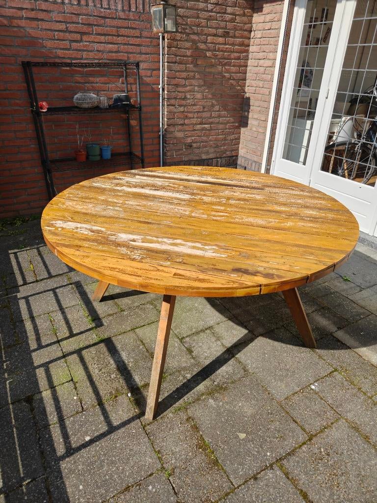 Ronde houten tuintafel - 150cm diameter, Tuin en Terras, Tuintafels, Ophalen, Gebruikt, Rond, Hout