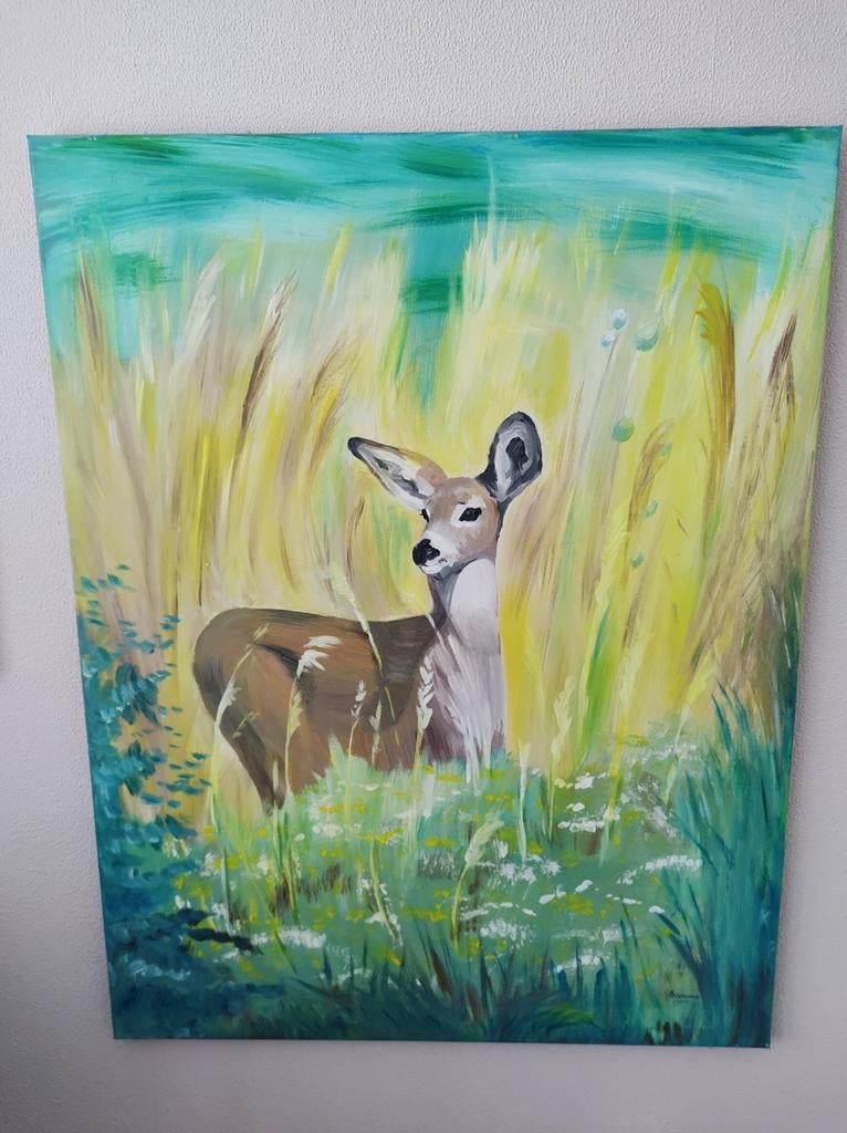 Schilderij van hertje, 1 m.bij 0,50 ongeveer, Antiek en Kunst, Ophalen