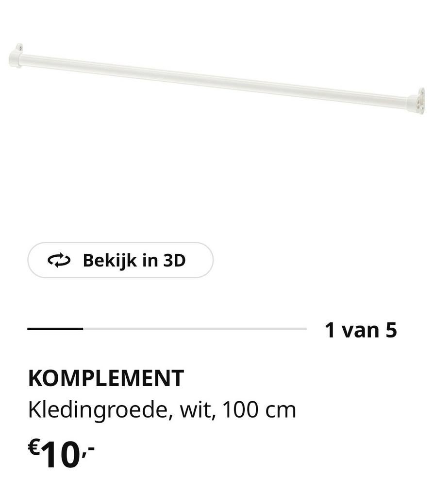 Ikea Kledingroede Pax Kast Komplement Wit 100 cm Gratis, Ophalen, 50 tot 75 cm, 50 tot 100 cm, Minder dan 100 cm