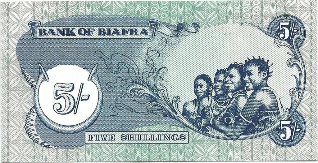 Biafra 5 Shillings ND (1969) issued note, Postzegels en Munten, Ophalen of Verzenden, Overige landen, Los biljet