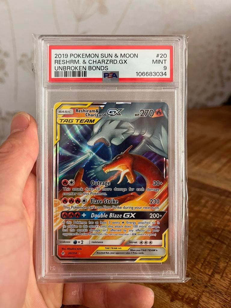 Pokemon TCG - Reshiram & Charizard GX #20 PSA 9 (Unbroken B), Ophalen of Verzenden, Nieuw, Losse kaart, Foil