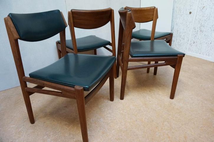Deense vintage teak stoelen/ eetkamerstoelen, set van 4, Huis en Inrichting, Stoelen, Gebruikt, Vier, Hout, Overige kleuren, Ophalen