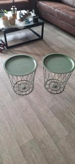 2 groene bijzettafels draadstaal, Minder dan 55 cm, Rond, Zo goed als nieuw, Ophalen
