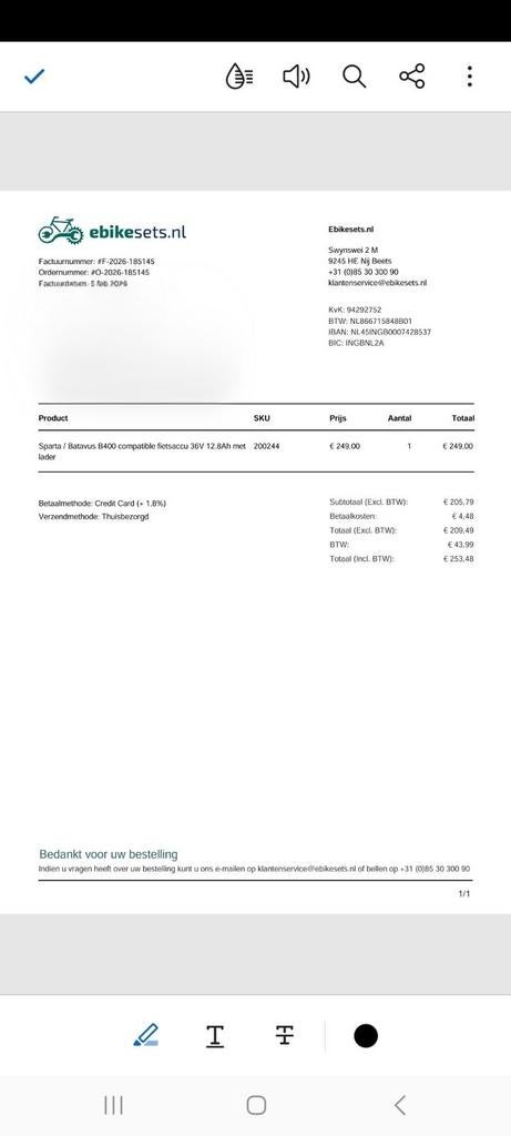 Sparta/Batavus B400 fietsaccu 36V 12.8Ah met lader, Ophalen of Verzenden, Gebruikt