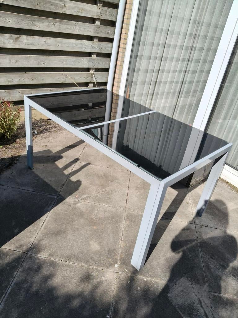 Tafel met twee zwarte glasplaten 150 x 90 x 72, Ophalen, Gebruikt, Rechthoekig, Aluminium