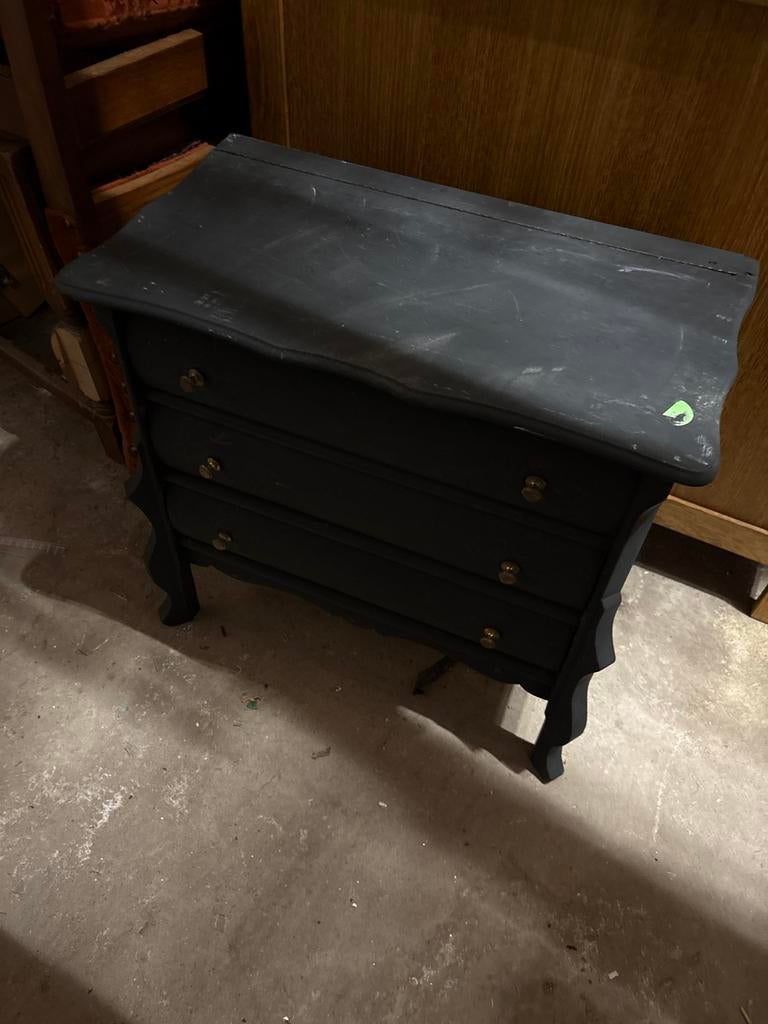 Vintage zwart ladekastje met laden en klep, Ophalen, Gebruikt, 50 tot 100 cm, 3 of 4 laden