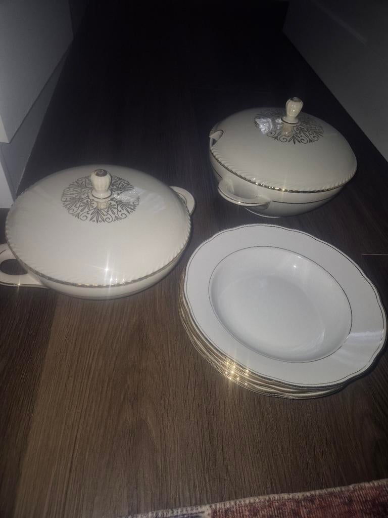 Wit servies met gouden rand en decoratie, Ophalen of Verzenden