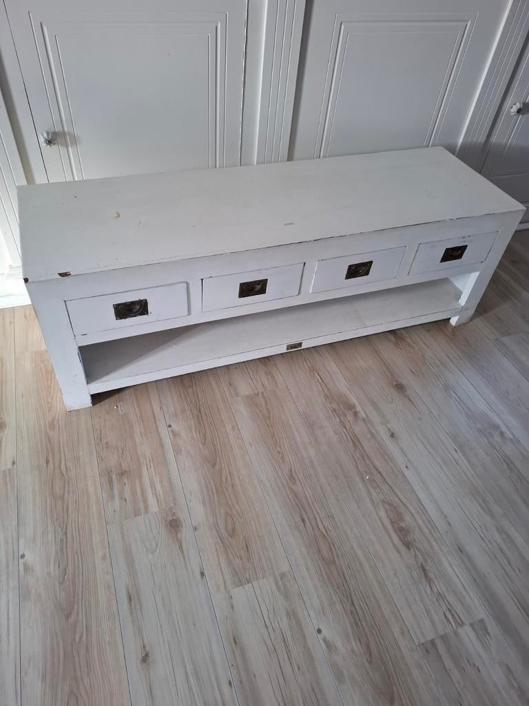 Bocx tv kast, ladekast, wit teakhout, Ophalen, 25 tot 50 cm, Teakhout, Minder dan 100 cm