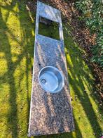 Granieten/ natuursteen aanrechtblad met spoelbak, Ophalen, Gebruikt, Bruin, 200 cm of meer