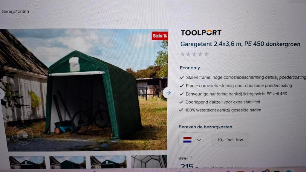 Garagetent / Tijdelijke Berging 2.40 x 3.60m (muisschade), Ophalen, Gebruikt, Overige materialen, Overige typen