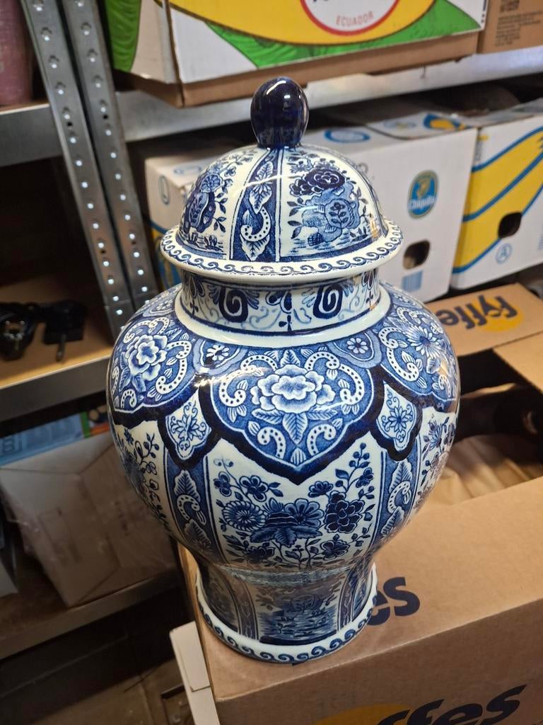 Prachtige Blauw-Witte Porseleinen Gemberpot met Deksel, Ophalen