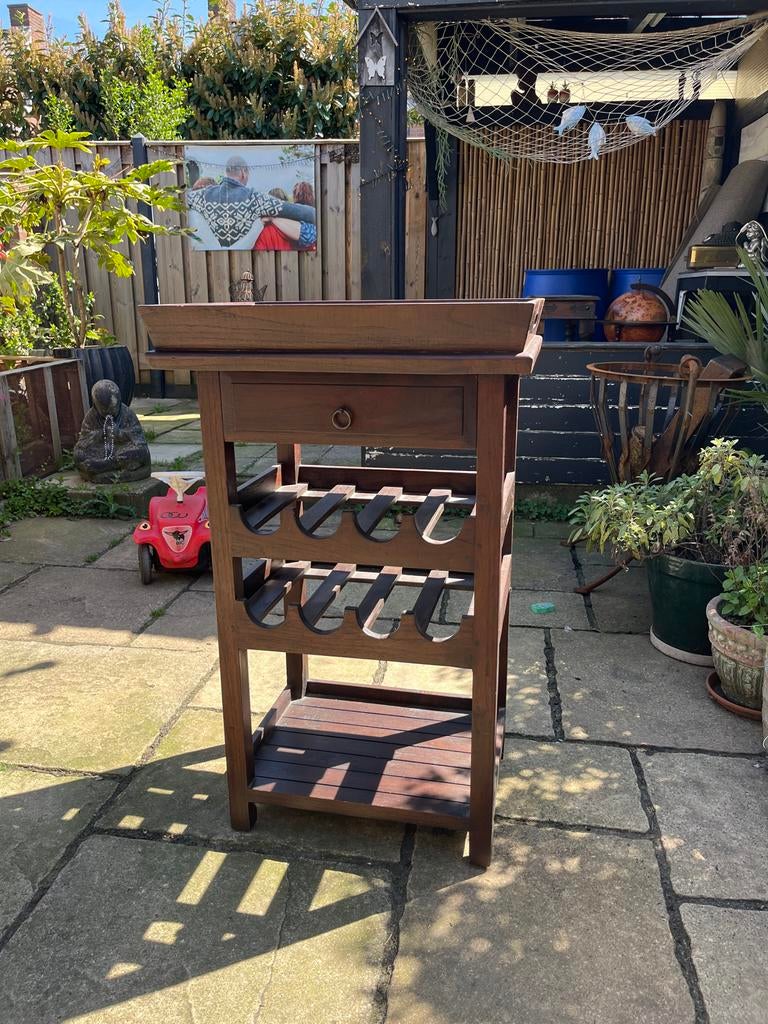 Koloniale houten wijnkast / barkast, Huis en Inrichting, Ophalen, Gebruikt, 5 tot 15 flessen, 75 cm of meer