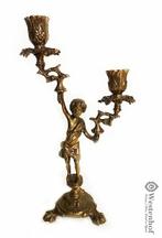 2 Arms brocante kandelaar barok koper met cupido, Antiek en Kunst, Antiek | Kandelaars, Ophalen of Verzenden, Koper of Brons