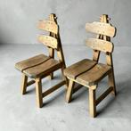 Spaanse Eiken Brutalistische Eetkamerstoelen - Uniek Design, Ophalen