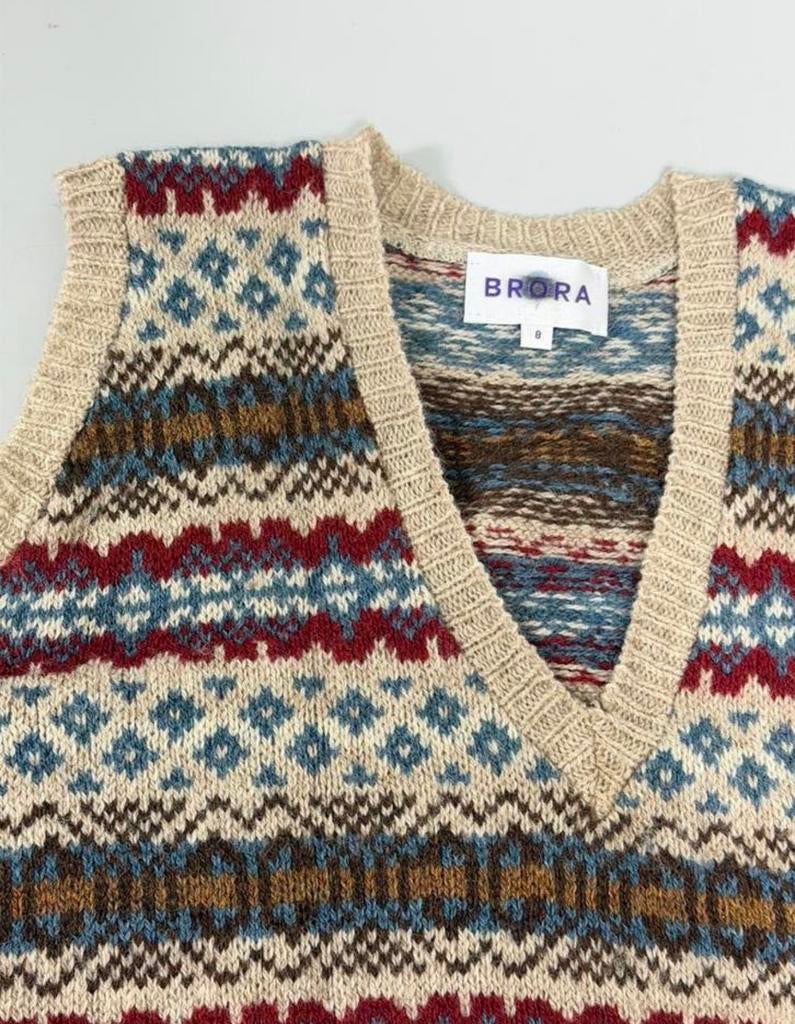 BRORA Fair Isle wollen spencer dames 36-S tanktop van wol, Beige, Ophalen of Verzenden, Zo goed als nieuw, H