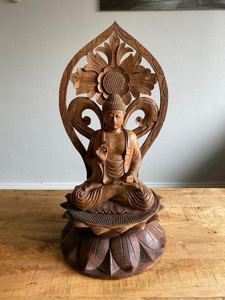Grote massief Suar hout boeddha beeld van 70 cm hoog, Huis en Inrichting, Woonaccessoires | Boeddhabeelden, Gebruikt, Ophalen