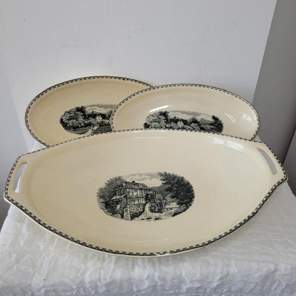 Societe ceramique Maestricht "Landschap" schalen x3, Antiek en Kunst, Antiek | Servies los, Ophalen of Verzenden