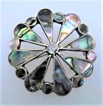Opengewerkt abalone broche, alpacca, Mexico (7879-4620), Ophalen, Zo goed als nieuw, Zilver, Overige materialen