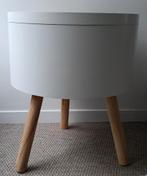 Witte bijzettafel met dienblad deksel - Ø 38cm, H 46cm, Huis en Inrichting, Minder dan 55 cm, Gebruikt, Rond, Hout