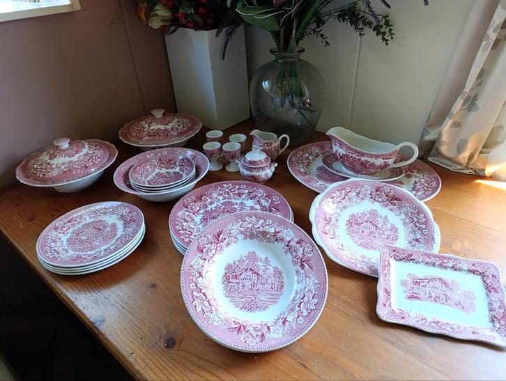 Antiek roze Wedgwood servies - Oud Engels, zeer sfeervol, Antiek en Kunst, Antiek | Servies los, Ophalen