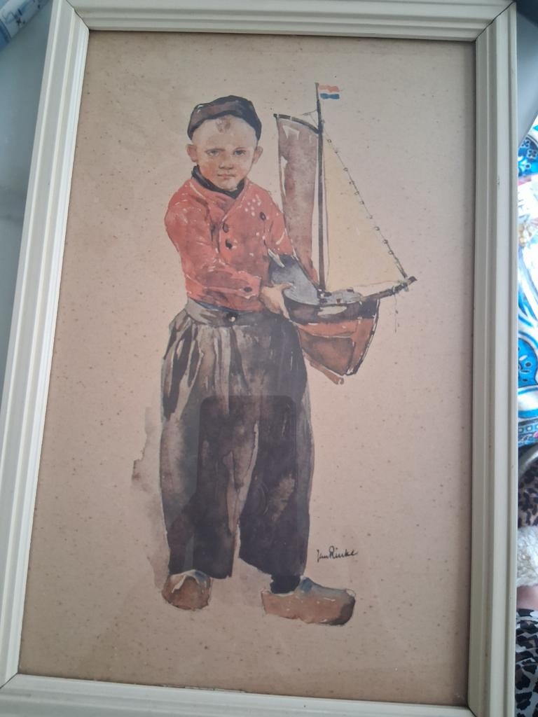 Jongen met bootje - Jan Rinke aquarel, Antiek en Kunst, Ophalen of Verzenden