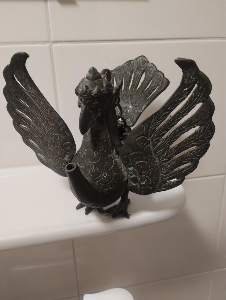 Antiek 19e eeuws bronzen Wayang Kulit Garuda olie lamp, Ophalen of Verzenden