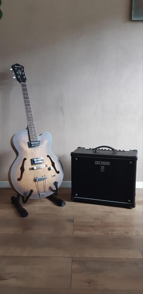 Ibanez AF55-TF Hollowbody + Boss Katana 50 Gen2 – Compleet, Ophalen, Zo goed als nieuw, Hollow body, Ibanez