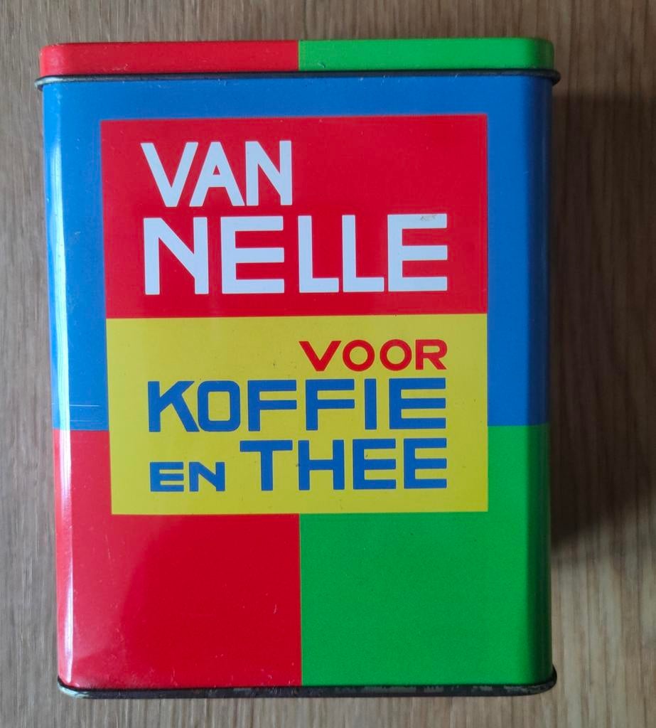 Kleurrijk blik van Van Nelle voor thee en koffie, Verzamelen, Blikken, Ophalen of Verzenden, Gebruikt, Koffie, Van Nelle