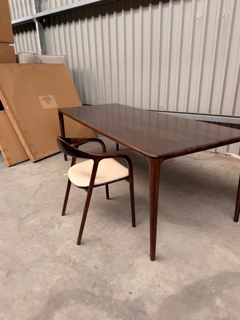 Japandi tafel massief echt notenhout - 220x100, 200 cm of meer, Zo goed als nieuw, Rechthoekig, 50 tot 100 cm
