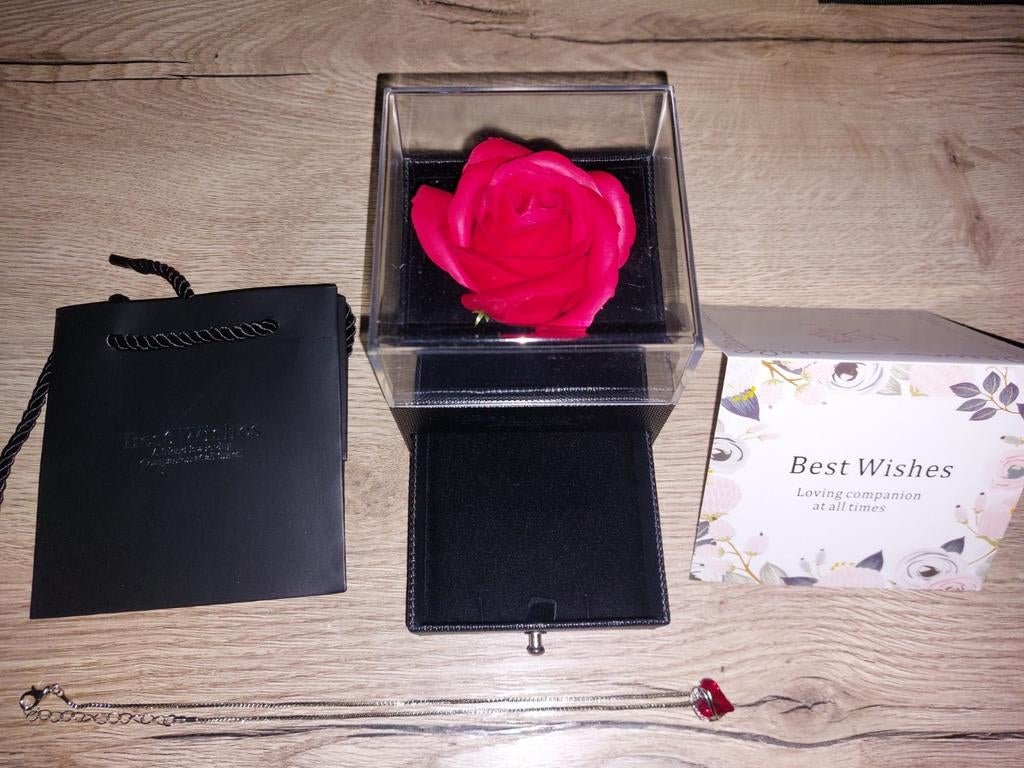 Moederdag cadeau-Roos sieraden doos, Cadeau met ketting, Sieraden, Tassen en Uiterlijk, Kettingen, Nieuw, Ophalen of Verzenden