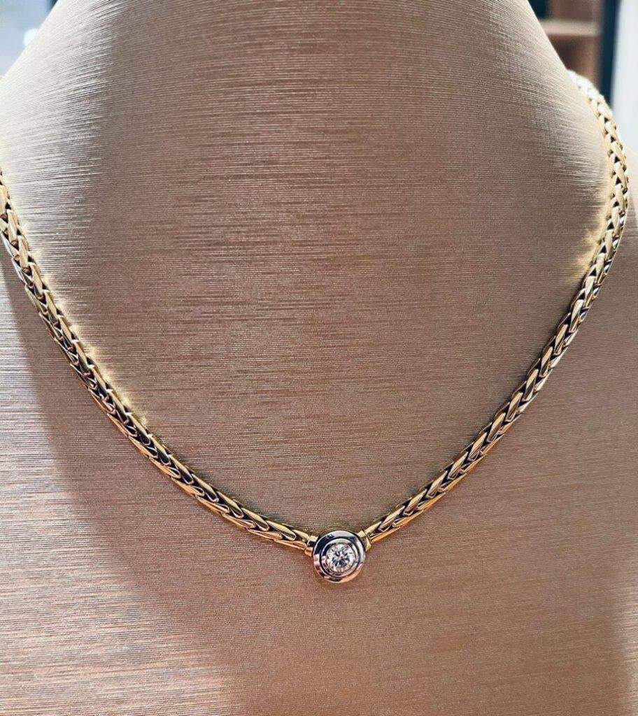 Prachtig Geelgouden Collier met Briljant 18 KRT, Ophalen of Verzenden, Zo goed als nieuw, Goud, Goud