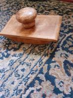 Oude brocante houten met leer inktblotter inktvloeier, Ophalen of Verzenden