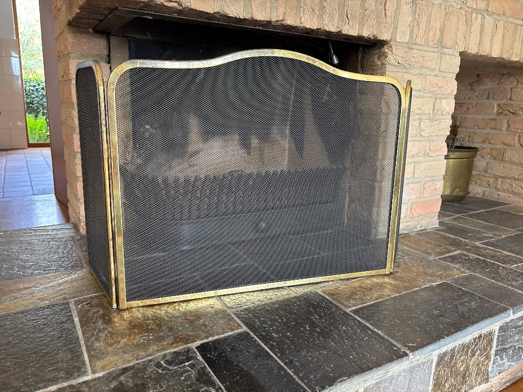 Messing haardscherm, Ophalen, Gebruikt, Vrijstaande haard, Houthaard