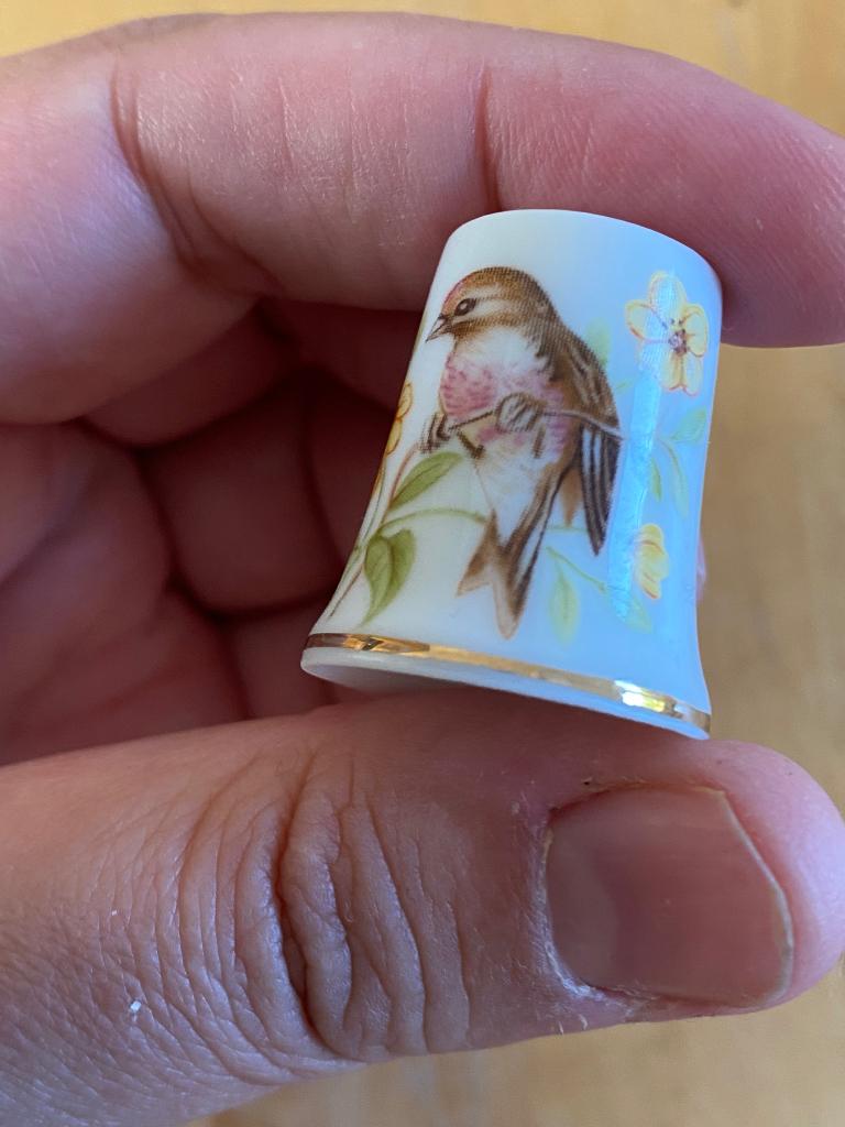 Vingerhoed met roodborst vogel en bloemen zgan!, Ophalen of Verzenden, Zo goed als nieuw, Porselein