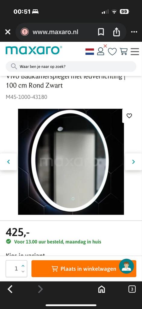 Maxaro Vivo Badkamerspiegel met LED verlichting 100 cm Rond, Huis en Inrichting, Woonaccessoires | Spiegels, Ophalen, Rond, Nieuw