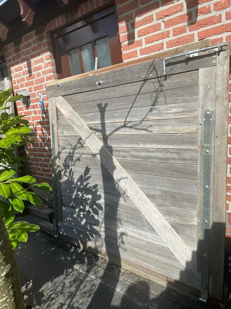 Dubbele hardhouten tuinpoort 150 x 180, Ophalen, Gebruikt, 150 tot 200 cm, Draaipoort