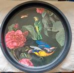 Kleurrijk rond houten dienblad vogels en bloemen, Ophalen of Verzenden
