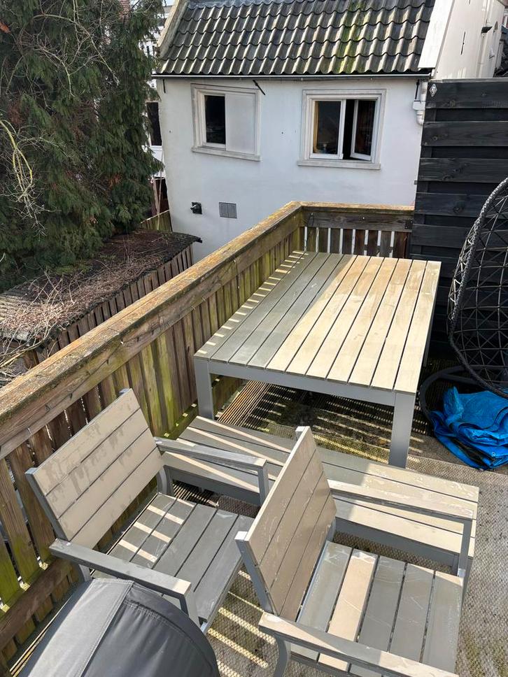 IKEA Falster tuinset met tafel, 2 stoelen en bankje, Tuin en Terras, Tuinsets en Loungesets, Gebruikt, Tuinset, Hout, 4 zitplaatsen