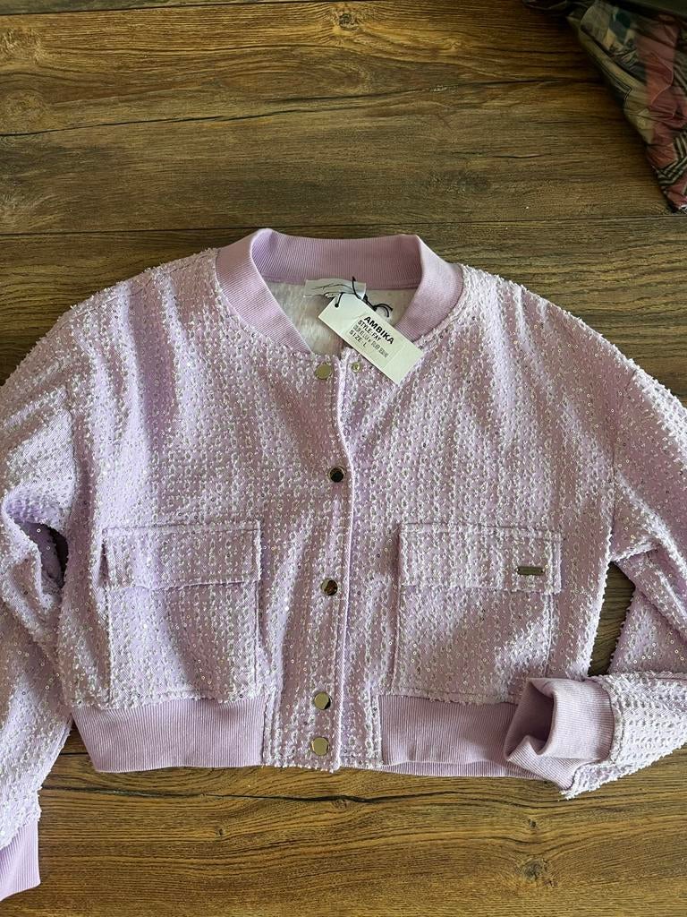 Ambika bomberjack lila met zilveren pailletten, Ophalen of Verzenden, Nieuw, Maat 42/44 (L), Paars