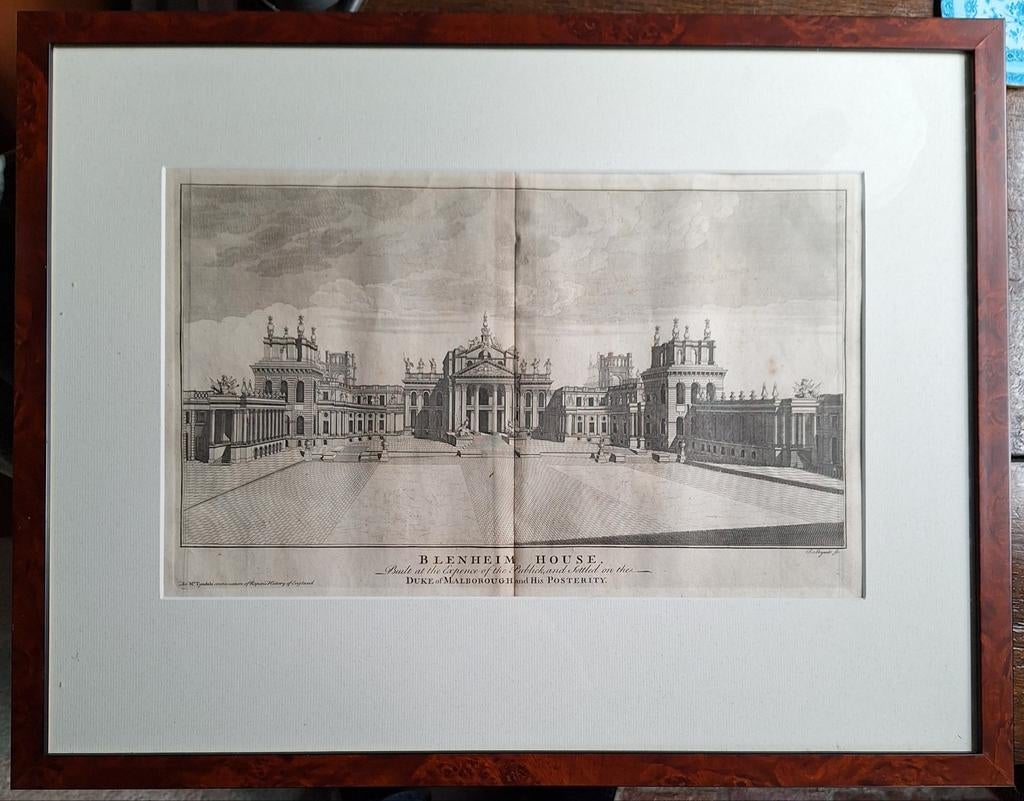 Antieke gravure Blenheim Palace, Ophalen of Verzenden